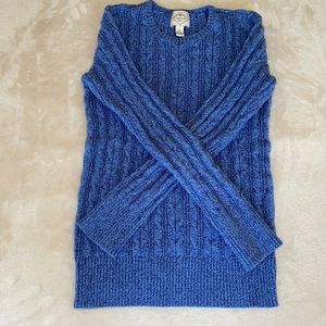 Blue Marled Knit Cable Crew Sweater, Size Small